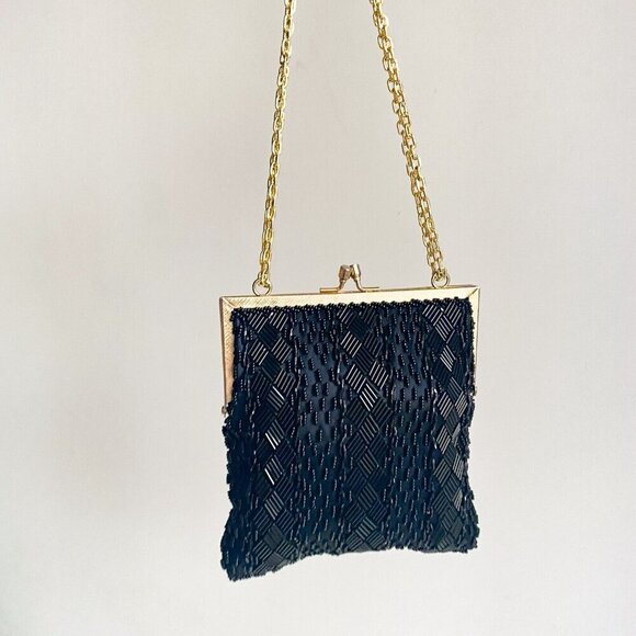 Vintage Fully Beaded Black Handmade in Hong Kong Small Evening Purse - Picture 7 of 8